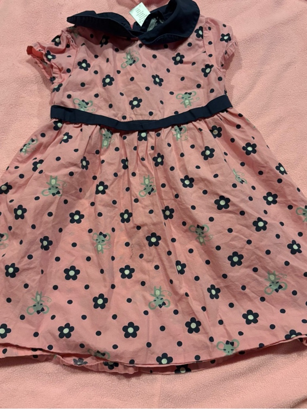 Vintage Gymboree 3T 2010 Miss Mouse Dress Pink Navy Blue Flower Mice Preppy